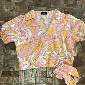 Milk & Honey Retro Floral Wrap Top Size XL